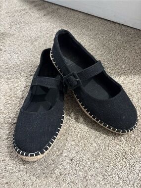 Haute Hippie Style Black Mary Jane Espadrille Flats | Canvas Buckle Shoes”